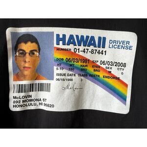Superbad McLovin Hawaii ID Black Graphic T-Shirt Black Size Small Movie Merch
